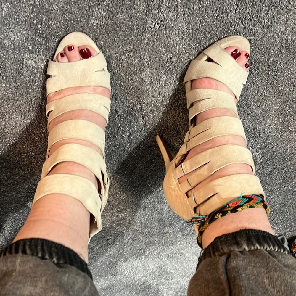 BCBGeneration Nude Suede Strappy Heels Size 8.5